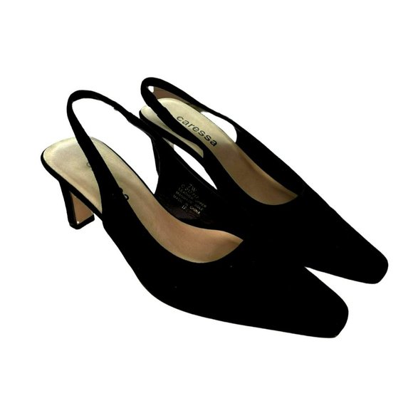 Caressa Rapport Black Basic Suede Sling Women's Size 7W - Picture 1 of 5